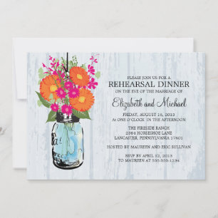 Rehearsal Dinner Rustic Mason Jar Gerber Daisies Invitation