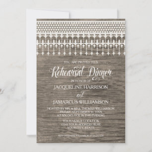 Rehearsal Dinner Rustic Wood Fence Lace Typography Invitation