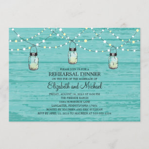 Rehearsal Dinner Rustic Wood Mason Jar and Lights Invitation