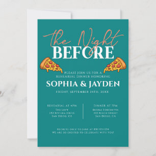 Rehearsal Dinner Teal Green Blue PIZZA Modern Invitation