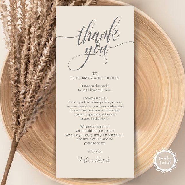 Rehearsal Dinner Thank you Place Setting Card (Rehearsal Dinner Thank you Place Setting Card in Cream Grey)