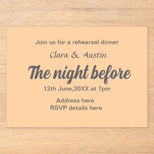 Rehearsal dinner the night before simple minimal m acrylic invitations (Front)