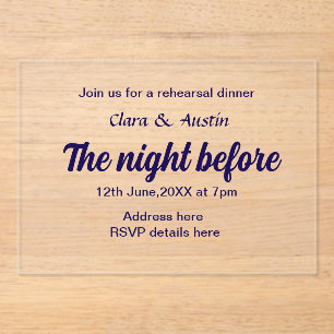 Rehearsal dinner the night before simple minimal m acrylic invitations