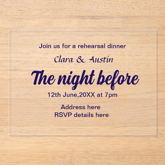 Rehearsal dinner the night before simple minimal m acrylic invitations (Front)