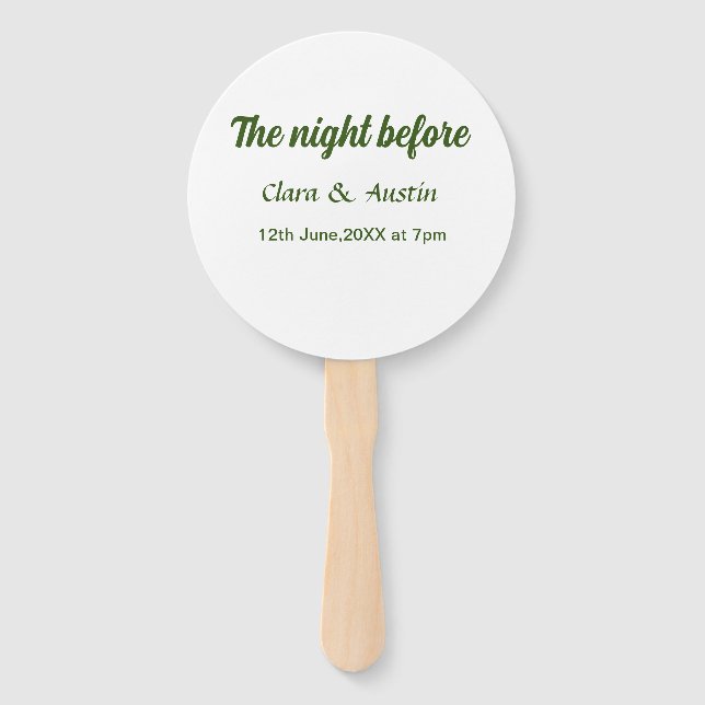Rehearsal dinner the night before simple minimal m hand fan (Front)