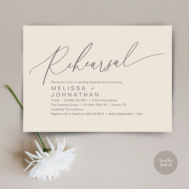 Rehearsal Dinner,The Night Before Wedding Party In Invitation (Romantic Rehearsal Dinner The Night Before Wedding Dinner Party Invitation Card PDF Cream Grey)