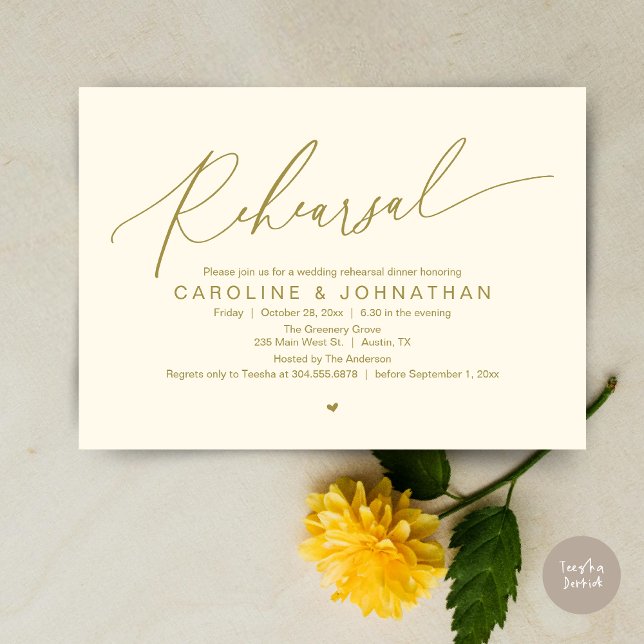 Rehearsal Dinner The Night Before Wedding Party Invitation (Romantic Rehearsal Dinner The Night Before Wedding Dinner Party Invitation Card PDF Yellow Gold)