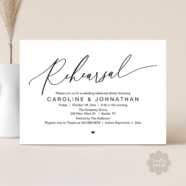 Rehearsal Dinner,The Night Before Wedding Party Invitation (Romantic Rehearsal Dinner The Night Before Wedding Dinner Party Invitation Card PDF Black White)