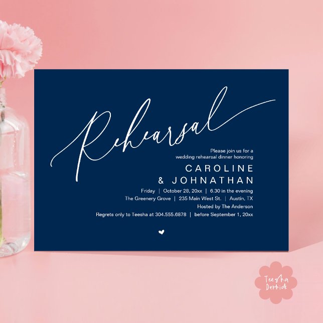 Rehearsal Dinner,The Night Before Wedding Party Invitation (Romantic Rehearsal Dinner The Night Before Wedding Dinner Party Invitation Card PDF Navy Blue)