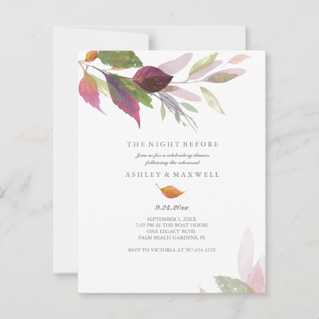 Rehearsal Dinner Watercolor Fall Leaves Invitation (Front)