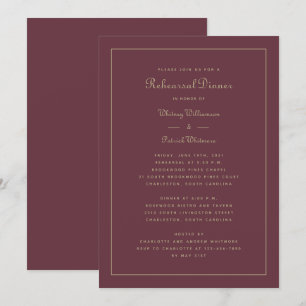 Rehearsal Dinner Wedding Elegant Burgundy Gold Invitation