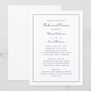 Rehearsal Dinner Wedding Elegant Script Navy Blue  Invitation