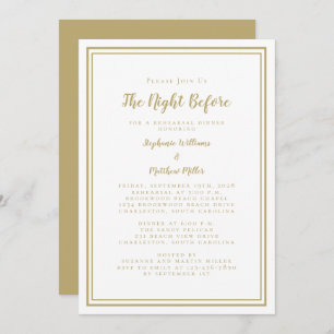 Rehearsal Dinner Wedding Night Before Gold White   Invitation