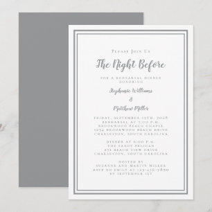 Rehearsal Dinner Wedding Night Before Grey White Invitation