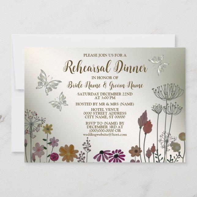 Rehearsal Dinner Wedding Party Colourful Flowers Invitation (Front)