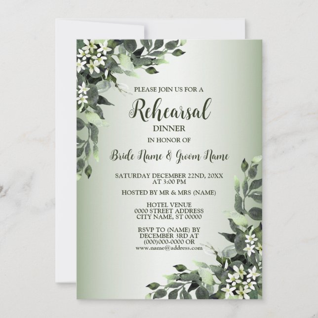 Rehearsal Dinner Wedding Party Greenery Floral Invitation (Front)