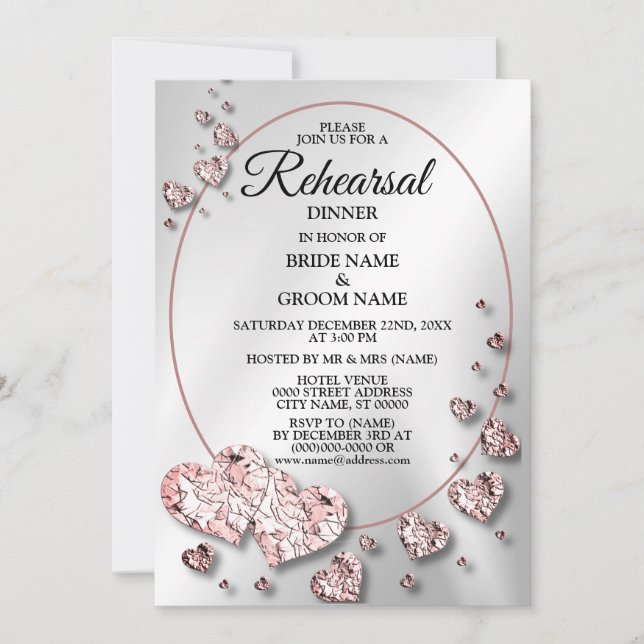 Rehearsal Dinner Wedding Party Pink Peach Hearts Invitation (Front)