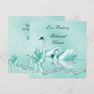 Rehearsal Dinner Wedding Teal Blue Aqua Swans Invitation