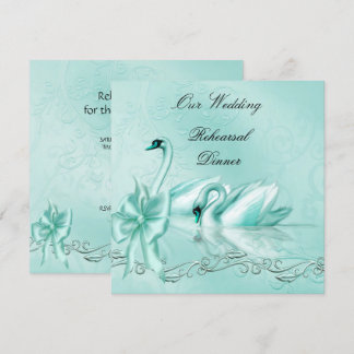 Rehearsal Dinner Wedding Teal Blue Aqua Swans Invitation