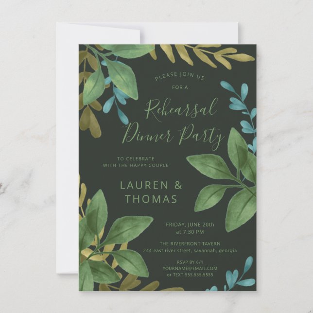 Rehearsal Dinner Wedding Watercolor Foliage Invite (Front)