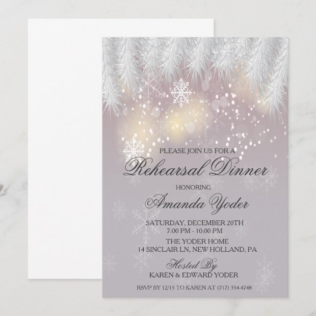 Rehearsal Dinner Winter Snowflake Invitation (Front/Back)