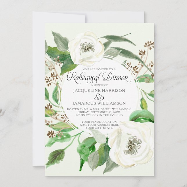 Rehearsal Dinnwe BOHO Eucalyptus Seed Wreath Leaf Invitation (Front)