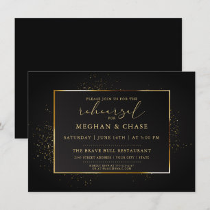REHEARSAL   Elegant Black and Gold Glitter Invitation