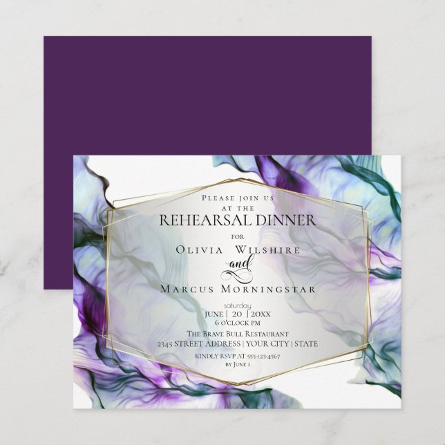 REHEARSAL | Fluid Abstract Ink Ultra Violet Plum Invitation (Front/Back)