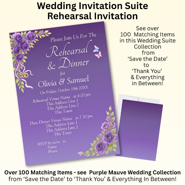 Rehearsal Invitation Card Purple Mauve Flowers  (Creator Uploaded)