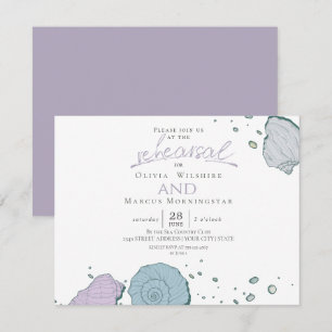 Rehearsal   Modern Seashells Dusty Blue Lilac Invitation