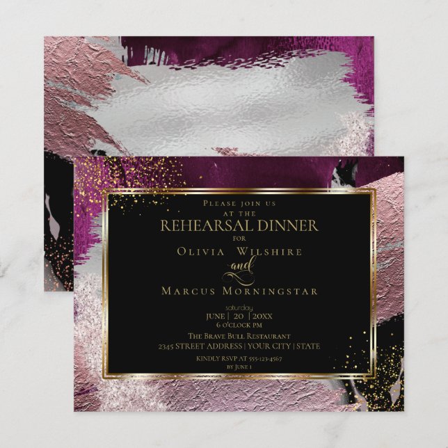 Rehearsal | Modern Shiney Bold Cassis Strokes Invitation (Front/Back)