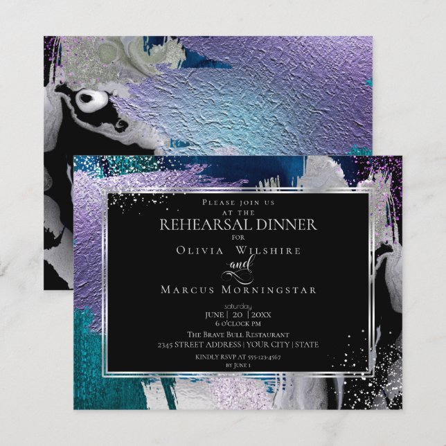 Rehearsal | Modern Shiney Bold Lilac Teal Invitation (Front/Back)