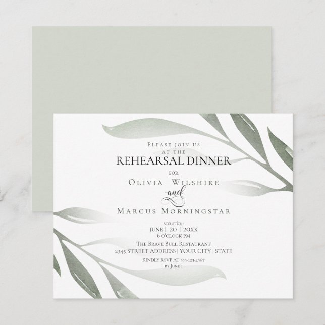 Rehearsal | Sage Green Olive Branch Watercolor Invitation (Front/Back)
