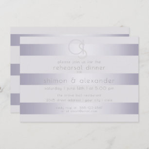 Rehearsal Violet Silver Shimmer Stripe Monogram2 Invitation