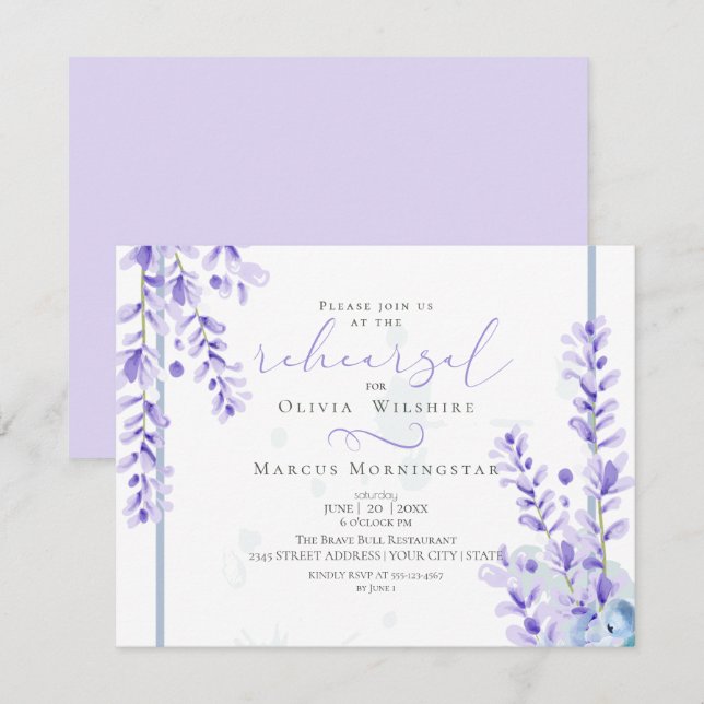 Rehearsal | Watercolor Lavender -Dusty Blue Floral Invitation (Front/Back)