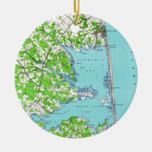 Rehoboth Beach & Bethany Beach Delaware Map (1938) Ceramic Ornament (Front)