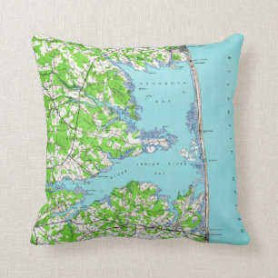 Rehoboth Beach & Bethany Beach Delaware Map (1938) Throw Pillow