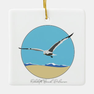 Rehoboth Beach, Delaware Sea Gull over Beach  Ceramic Ornament