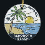 Rehoboth Beach Delaware Vintage Ceramic Ornament<br><div class="desc">Rehoboth Beach hand drawn illustration with mountains and ocean waves in the background. Perfect for anyone who loves to visit Rehoboth Beach.</div>