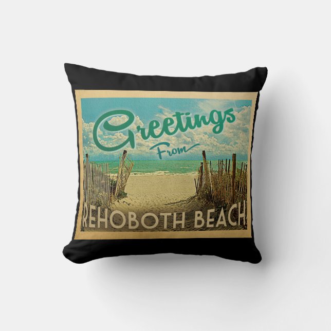 Rehoboth Beach Vintage Travel Throw Pillow (Front)