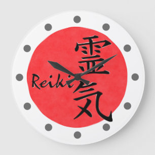 Reiki Calligraphy And Word 1 Large Clock