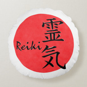 Reiki Calligraphy And Word 1 Round Pillow