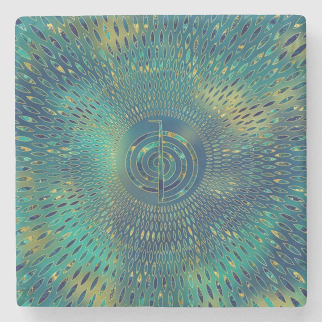 Reiki Cho Ku Rei - gemstone and gold Stone Coaster (Front)