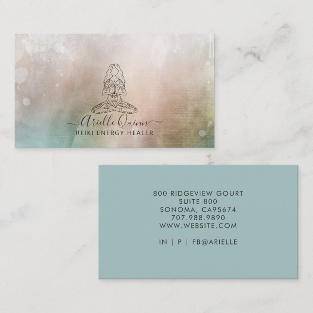 Reiki Energy Healer Serene Abstract Watercolor Business Card (Front/Back)