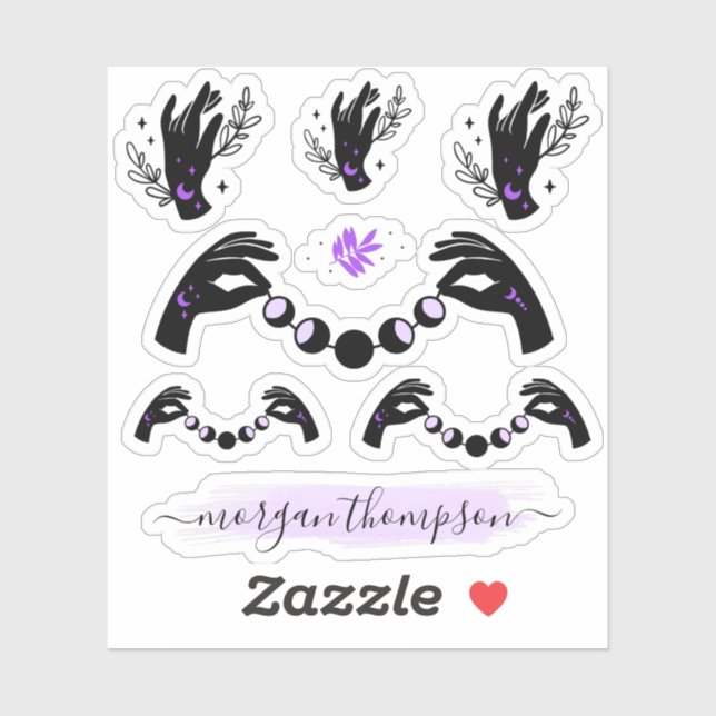 Reiki Hands & Moon Phases Personalized Name Logo (Sheet)