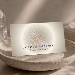 Reiki Healer Celestial Glow Champagne Gold Modern Business Card
