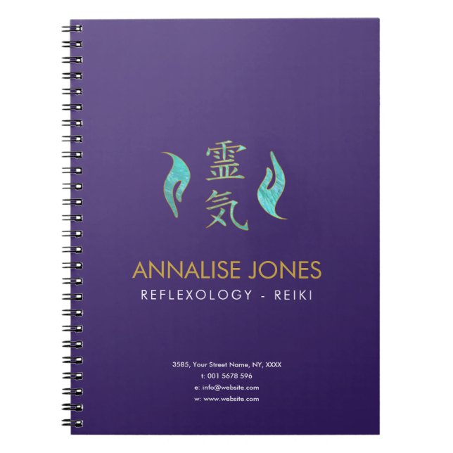 Reiki Healing Hands and Gold Symbols Notebook (Front)