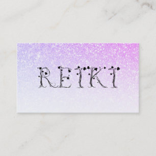 *~*  REIKI Ivy Ombre Pink Lavender Glitter Business Card