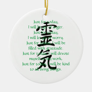 Reiki Kanji and Precepts with Usui Ceramic Ornament