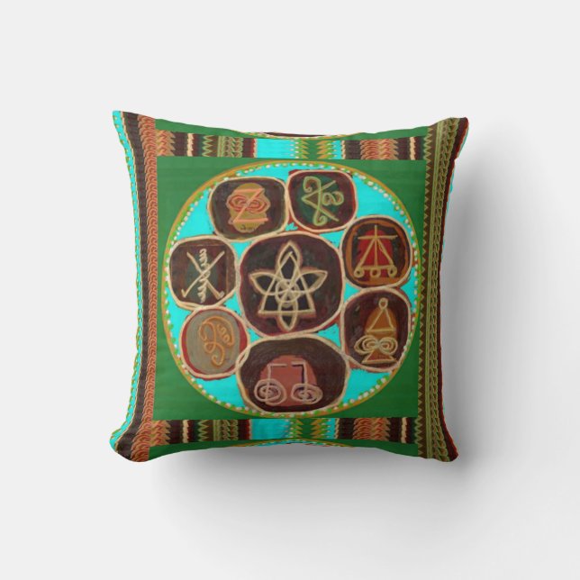 REIKI Karuna Healing Symbols Lotus Golden Chakra Throw Pillow (Front)